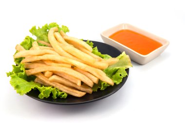 Beyaz, patates, fast food üzerinde ketçap closeup ile Patates kızartması