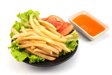 beyaz üzerine ketçap closeup ile kızarmış patates