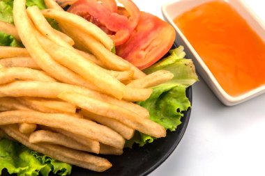 beyaz üzerine ketçap closeup ile kızarmış patates