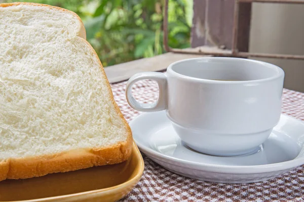 Tasse Pain Café Sur Table — Photo