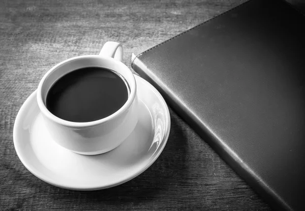 Taza Café Libros Sobre Madera Mesa — Foto de Stock