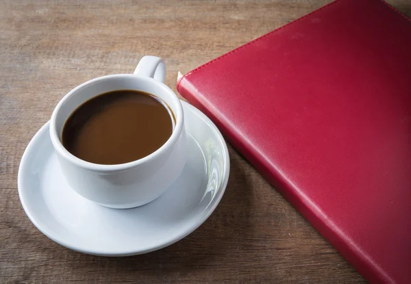 Xícara Café Livros Sobre Madeira Mesa — Fotografia de Stock