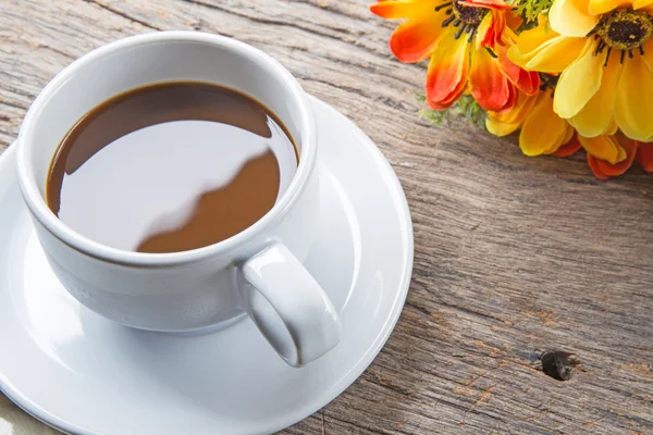 Taza Café Sobre Mesa Madera — Foto de Stock