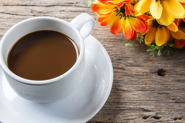 Taza Café Sobre Mesa Madera — Foto de Stock