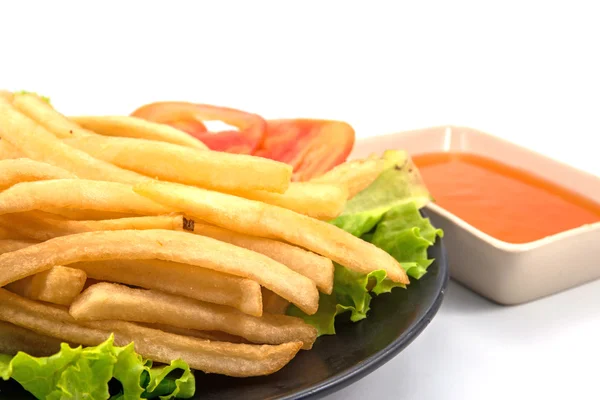 Papas Fritas Con Ketchup Cerca Sobre Blanco —  Fotos de Stock