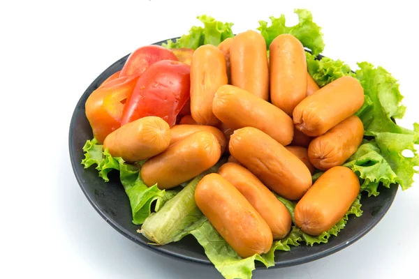 Sausages Lettuce White Background — Stock Photo, Image