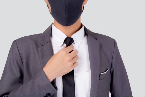 Fechar Jovem Asiático Empresário Terno Vestindo Máscara Facial Para Proteção — Fotografia de Stock
