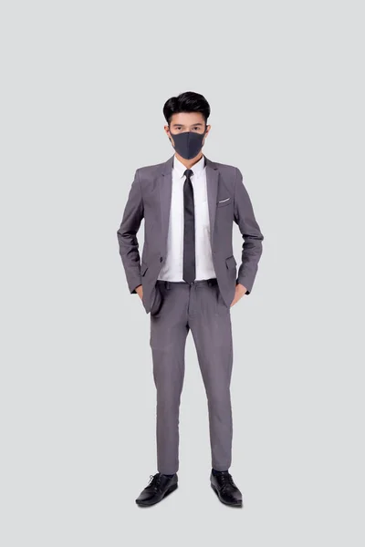 Portret Van Jonge Aziatische Zakenman Pak Met Gezichtsmasker Voor Beschermende — Stockfoto