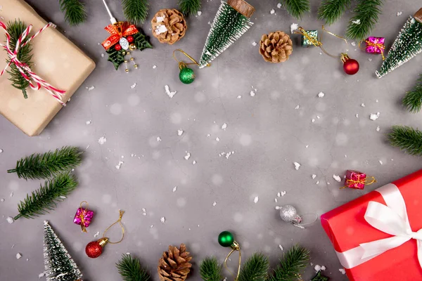 Kerstvakantie Compositie Met Geschenkdoos Sneeuw Decoratie Nieuwjaar Kerstmis Jubileum Met — Stockfoto