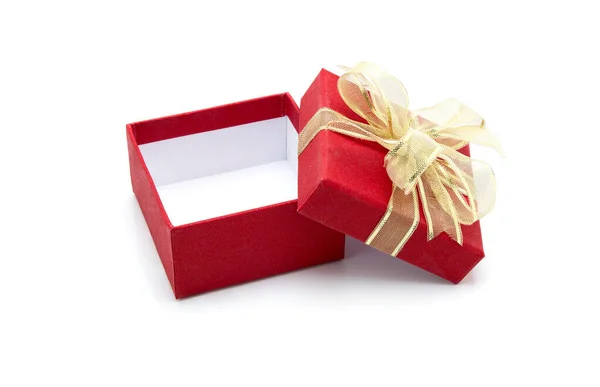 Red Gift Box Ribbon Open Isolated White Background Presents Valentine — Stock Photo, Image