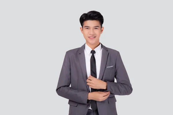 Retrato Joven Asiático Hombre Negocios Traje Sonriendo Con Confianza Amigable — Foto de Stock