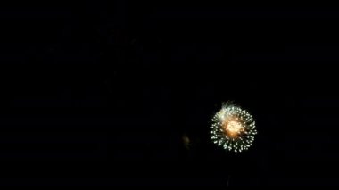 Pek çok renkli havai fişek, siyah arka planla muhteşem bir şekilde yılbaşını, bayramını ve festivalini gece kutluyor..