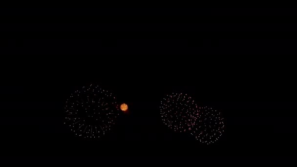 许多五彩缤纷的焰火闪耀在一个迷人的黑色背景的活动中 庆祝新年 假日和夜晚的节日 — 图库视频影像