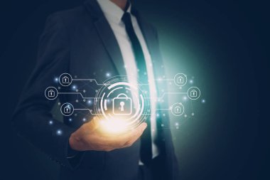 Sanal güvenlik, erişim verileri ve gizlilik dijital koruma, kimlik için sistem yeniliği, iş dünyasının geleceksel kavramı.