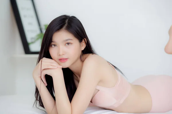Retrato Bonito Jovem Asiático Mulher Sexy Roupa Interior Figura Ajuste — Fotografia de Stock