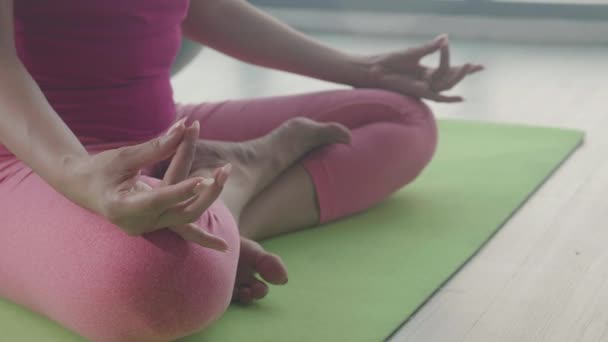 Jeune Femme Ses Amis Faisant Yoga Avec Méditation Sur Tapis — Video