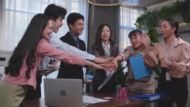 Group Business Team Harmonious Man Woman Joining Hands Stack Together — Stock Video