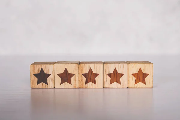 Cube Wooden Block Five Star Vote Rating Review Feedback Quality — Stock Photo, Image