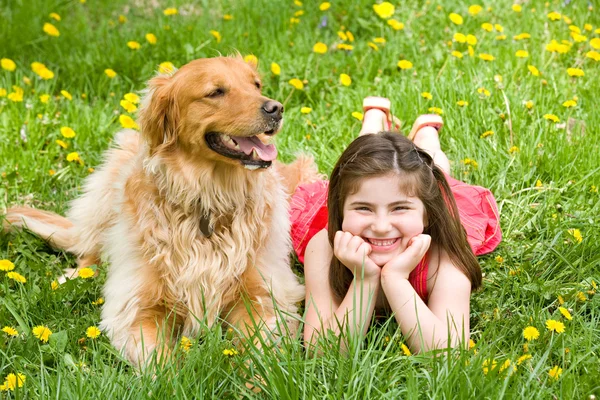 Little Girl and Dog — Stock Photo, Image