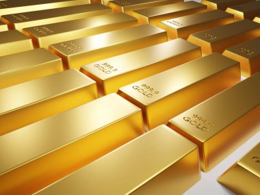 Altın külçe işleme 3D illüstrasyon