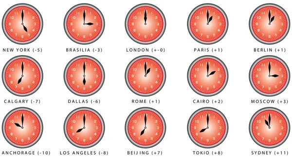 Relojes con zona horaria — Archivo Imágenes Vectoriales