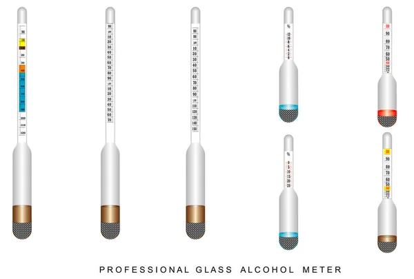 Professionelles Glas Alkoholmessgerät Set Von Glashydrometern Alkoholmessgerät Aräometer Für Messungen — Stockvektor