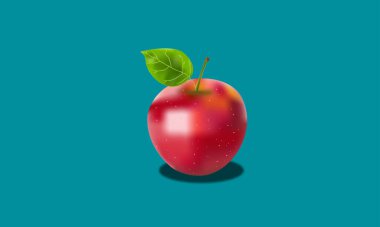 Yeşil yapraklı kırmızı elma.