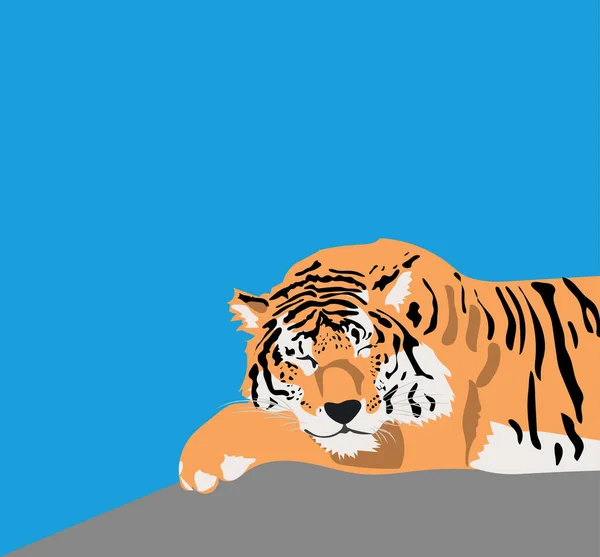 Desenho Tigre Adormecido Sobre Fundo Azul —  Vetores de Stock