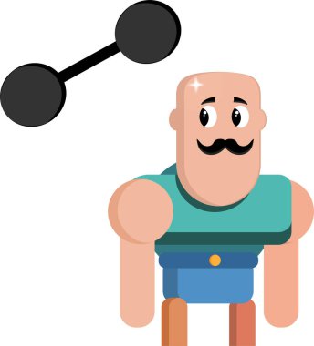 Bıyıklı güçlü adam tek eliyle ağırlık kaldırıyor.