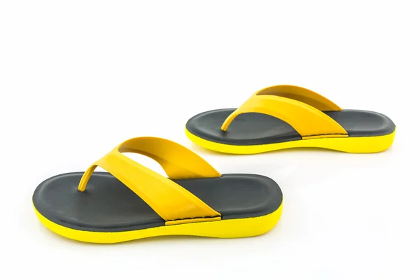 Kolorowe buty sandały, żółty i czarny kolor flip flops. — Zdjęcie stockowe