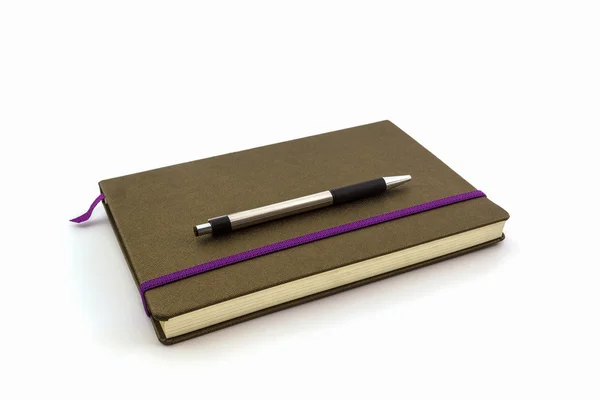 Brown Diary Book with pen. — Stock Photo, Image