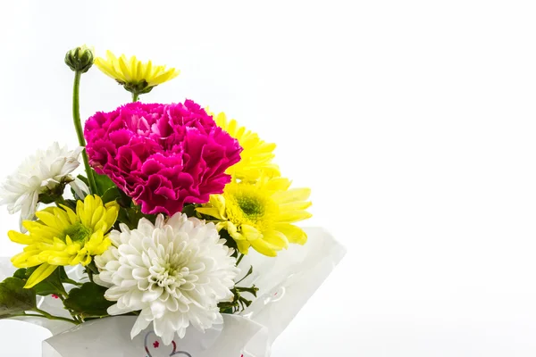 Anjer en chrysant bloemen in vaas. — Stockfoto