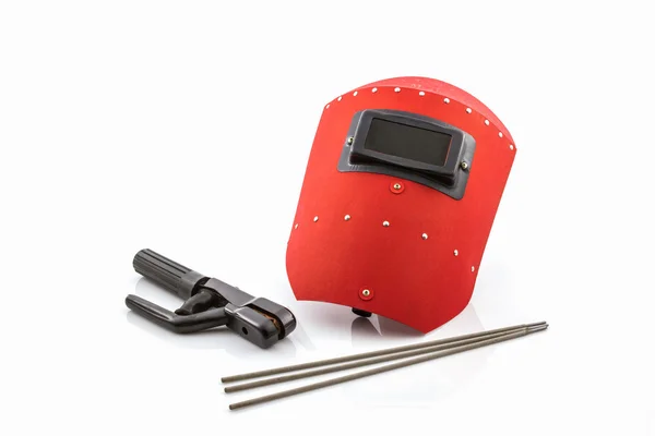 Écran de protection rouge et porte-tige avec électrodes de soudage wir — Photo
