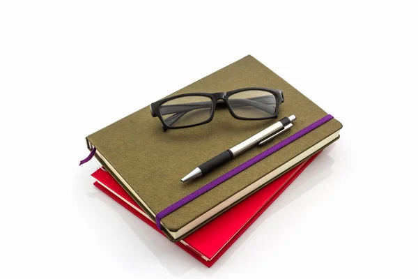 Group of book ,pen and glasses. — Stock Photo, Image