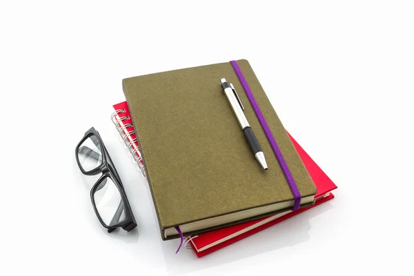 Group of book ,pen and glasses. — Stock Photo, Image