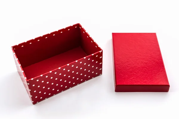Red polka dots box ,with clipping path. — Stock Photo, Image