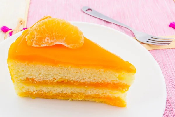 Orangen Kuchen Scheibe, Obstkuchen. — Stockfoto