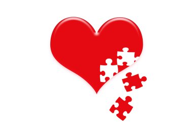 Kırmızı kalp kalp jigsaw bulmaca.