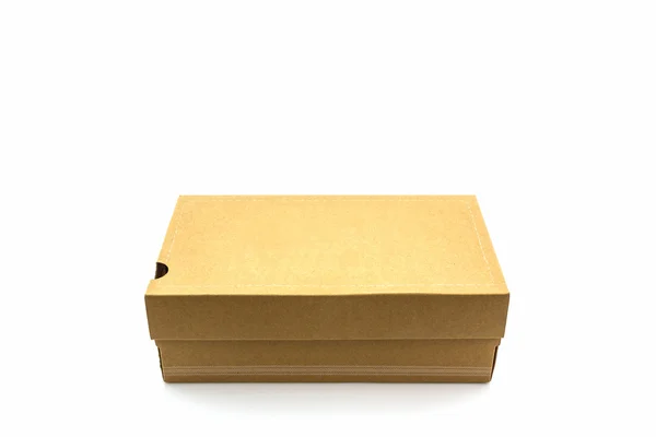 Caja de zapatos marrón sobre fondo blanco con camino de recorte . — Foto de Stock
