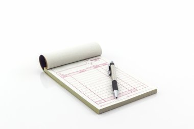 Invoice book which open blank page with pen. clipart