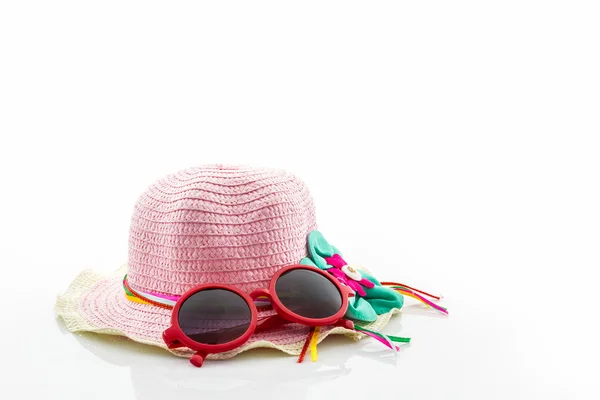 Woven hat, with red sunglasses . — Stock Photo, Image