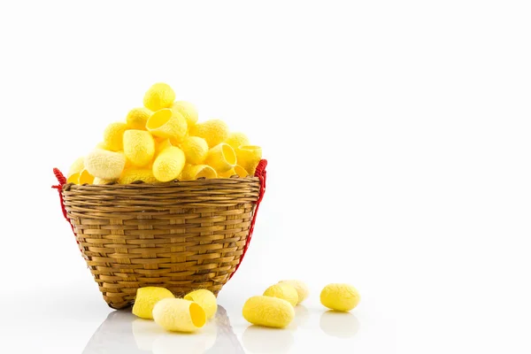 Close up silkworm cocoon in basket . — Stock Photo, Image