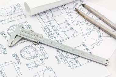 Bölücüler araçları ve planı backgr ölçekte Vernier mühendislik