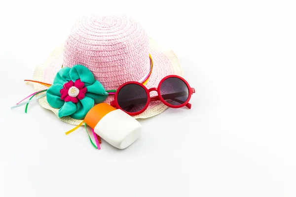 Sombrero tejido, con gafas de sol rojas . —  Fotos de Stock