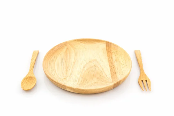 Lege houten plaat en lepels, vorken. — Stockfoto