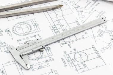 Vernier ölçek plan arka plan üzerinde.