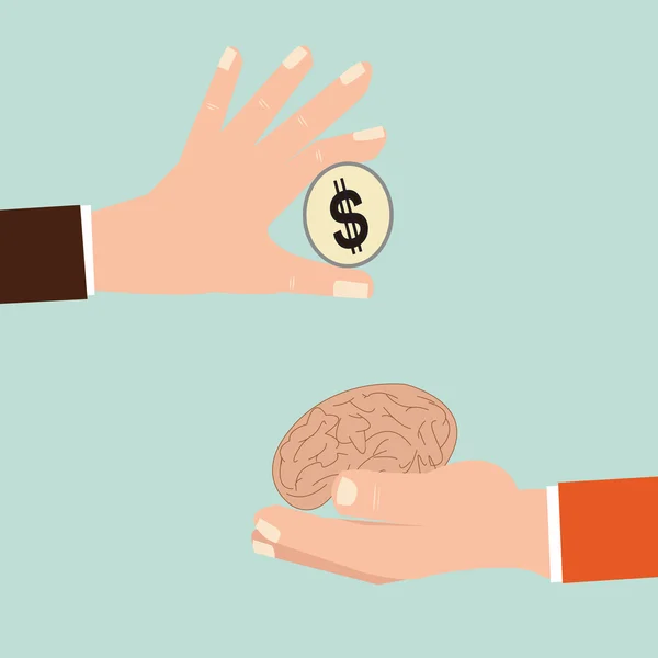 Empresario mano intercambio de cerebro humano y dinero . — Archivo Imágenes Vectoriales