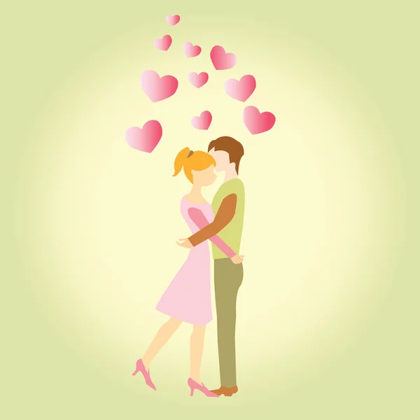 Mujer bonita y hombre enamorado con forma de corazón rosa . — Vector de stock