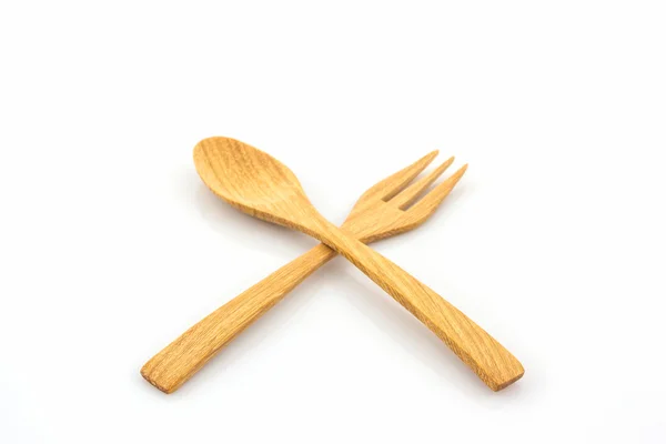 Cuillère et fourchette en bois . — Photo