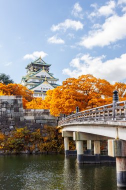 Osaka Kalesi Osaka ile sonbahar yaprakları, Japonya.